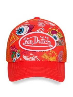 Von Dutch Jax Orange All-Over Print Trucker Hat